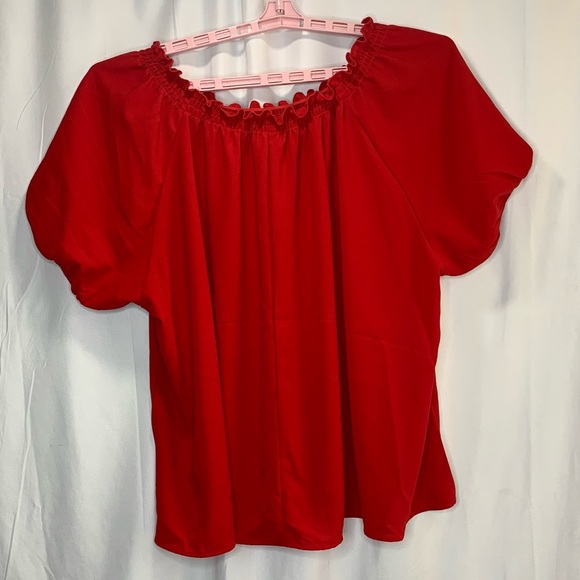 SHEIN Curve Square Neck Off Shoulder Solid Red Blouse Top Size 3XL - Picture 2 of 7